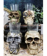 Gothic Greenman Diamond Steampunk And Tribal Skulls Resin Shot Glass Set... - $41.15 CAD