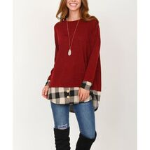 EGS by Eloges Plus Size Burgandy &amp; White Buffalo Check - Accent Tunic - 3X - $11.09