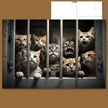  &quot;Cat Captives: Sad Cats in Jail Behind Metal Bars&quot; - Heart-Tugging Postcard - £4.65 GBP