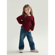Toddler Girls Top Cat &amp;  Jack Burgundy Long Sleeve Eyelet Lace Ruffle Si... - $4.25