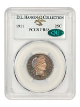 1911 25c PCGS/CAC Proof 68 ex: D.L. Hansen - £11,933.02 GBP