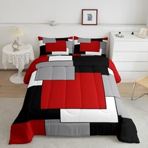 Red Grey Black White Comforter Set For Women Men,3D Modern Square Bedding Set Tw - £66.26 GBP