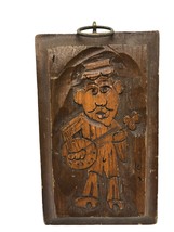 Vintage Carved Art Plaque Wood Wooden Hillbilly Mountain Man Playing Ban... - $46.57