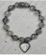 Rutilated Quartz Hematite Spacer Heart Charm Stretch Bracelet Handmade 7... - $24.74