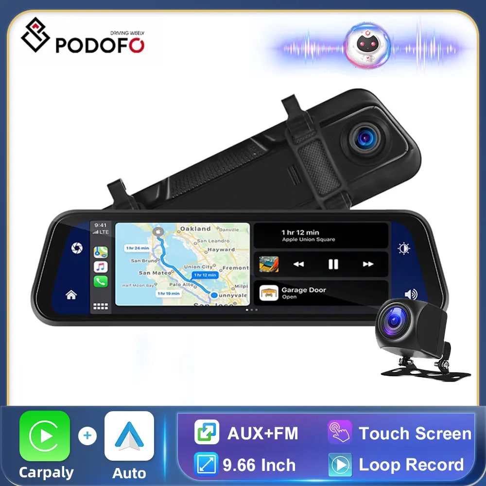 Podofo Mirror Camera for Car Touch Screen Drive Recorder Rearview mirror Dash - £57.86 GBP+