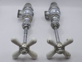 2 ANTIQUE-Faucets porcelain cross handles bath VTG Victorian bathroom-hot cold - $146.98