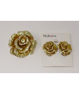Style &amp; Co Floral Rhinestone Cluster Clip On Earrings &amp; Ring Set - £18.86 GBP