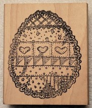 Easter Egg Decorated Rubber Stamp, Quilt Hearts Lace Edge, Peddler&#39;s Pack - NEW - £6.34 GBP