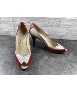 Vtg Polina Ferragamo Jason Heels Women 7 S Narrow Shoes Red Beige Leathe... - €29,57 EUR