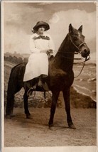 North Beach Long Island Woman on Horse Faux Scenic Backdrop in Sand Postcard X14 - £10.97 GBP