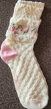 Ivory ~ Textured ~ Tulip ~ Flower Design ~ Knit ~ Ankle/Crew Sock - £11.93 GBP
