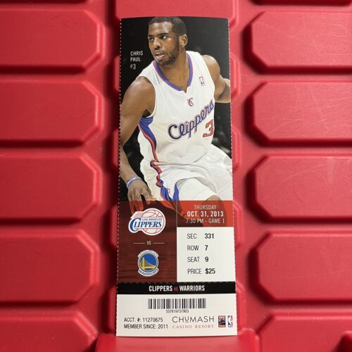 Los Angeles Clippers Golden State Warriors NBA Basketball Ticket Stub Oct 2013