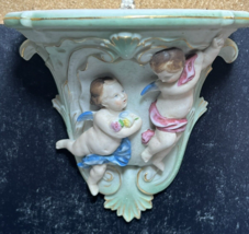 Vintage Porcelain Bisque Cherub Putti Wall Sconce Hand Painted Andrea Japan - $47.52