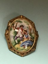 Vintage Limoges France Marked Painted Porcelain Courting Couple Oval in Unique  - £13.12 GBP