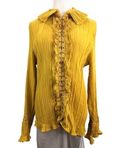 Vintage Jennifer Lloyd Woman Pleated Lace Up Yellow Blouse Bell Sleeves ... - £12.70 GBP