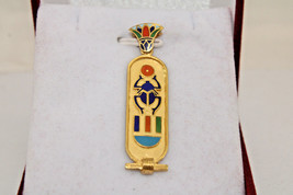 Egyptian King Tut Cartouche Colored Stamped Unique Rare 18K Gold Pendant 5.2 Gr - £499.86 GBP