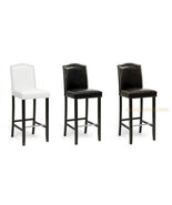 2 Black Brown Or White Modern Bar Stools Faux Leather Nail Head Solid Wo... - $294.97