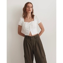 Madewell Womens Poplin Hook-Front Top Cropped Hook &amp; Eye Stretch White 14 - £23.04 GBP