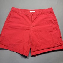 Liz Claiborne Women Shorts Size 10 Red Bold Stretch Shortie Roll Tab Preppy Zip - £10.07 GBP