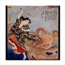 Tamakatzura Tamatori Attacked By Octopus Japan Art Backsplash Ceramic Tile - £12.16 GBP