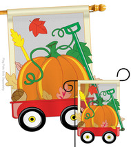 Fall Pumpkins Hand Wagon - Applique Decorative Flags Set S113021-P2 - £45.34 GBP