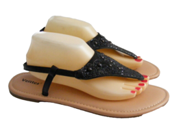 Veittes Women Size 12 M Beaded Studded Black Sandals Flats Slides Shoes - £17.10 GBP