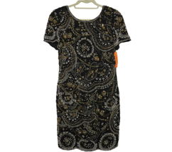 Vintage Black Tie Oleg Cassini Ornate Beaded Silk Formal Cocktail Dress Size 4 - £385.68 GBP