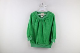 Deadstock Vintage 70s Streetwear Womens Large Terry Cloth Crewneck Sweater Green - £42.55 GBP