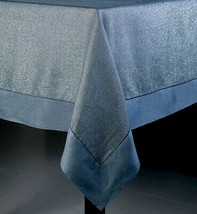 Sferra Reece Pure Linen Tablecloth Blue with Interwoven Metallic Yarns 66x124&quot; - £58.26 GBP