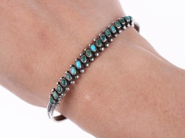 6.25&quot; c1940&#39;s Zuni stamped silver turquoise row bracelet - £186.01 GBP