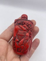 Vintage Dragon Perfume Snuff Bottle Red Cinnabar Carved Resin - £43.48 GBP