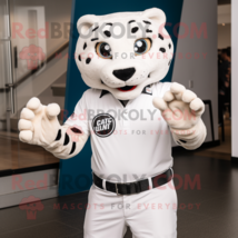 White Jaguar mascot costume character dressed with a Chinos and Gloves - $1,249.00