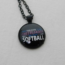 Cute Cheerleader Play Softball Heart Black Cabochon Pendant Chain Necklace Round - £2.41 GBP