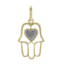 14K Two Tone Gold Hamsa With Heart Pendant - £163.65 GBP