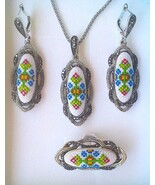 Jewelry set with hand-embroidered embroidery. - $110.00