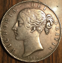 1845 UK GB GREAT BRITAIN SILVER CROWN COIN - $360.95