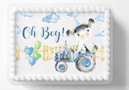 Baby Blue Cow Farm Animals Themed Baby Shower Birthday Edible Image Edible Cake  - $16.47