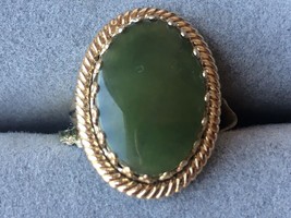 Sterling silver large jade cabochon crown design ring gold plated - £12.38 GBP