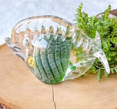 MURANO GLASS EMERALD GREEN CLEAR LARGE FISH ART CRYSTAL ITALY FLOUNDER S... - $95.63