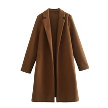TRAF 2023 Women Multicolor Woolen Lapel Long Coats Fashion Vintage Long Sleeve A - £52.71 GBP