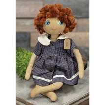 farmhouse primitive country rustic raggedy MOLLY 16&quot; stuffed DOLL w blue... - $49.99