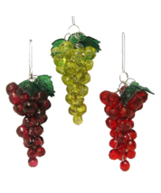 Kurt Adler Set of 3 Acrylic 4" Beaded Grape Cluster Christmas Ornaments H9885 - $22.88