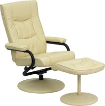 Cream Leathersoft Contemporary Multi-Position Recliner And Ottoman From Flash - £208.31 GBP