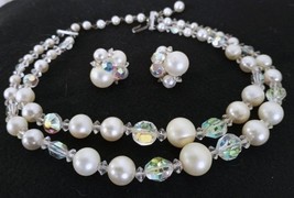 Double strand costume beaded necklace faux pearls and clear beads - £23.96 GBP