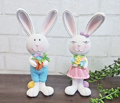 Easter Bunny Rabbit Couple Boy Girl  Figurine Tabletop Home Decor 7.5&quot; T... - $32.04 CAD