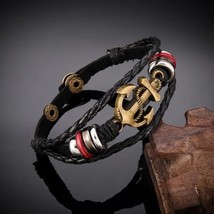 Mens Leather Anchor Bracelet - $15.83