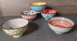 Shibori Collection Soup Cereal Dipping Bowls 5pc Set Multi Color Designs... - £33.40 GBP