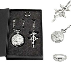 Full Metal Alchemist Pocket Watch Necklace Ring Edward Elric Anime Cosplay Gift - £28.76 GBP