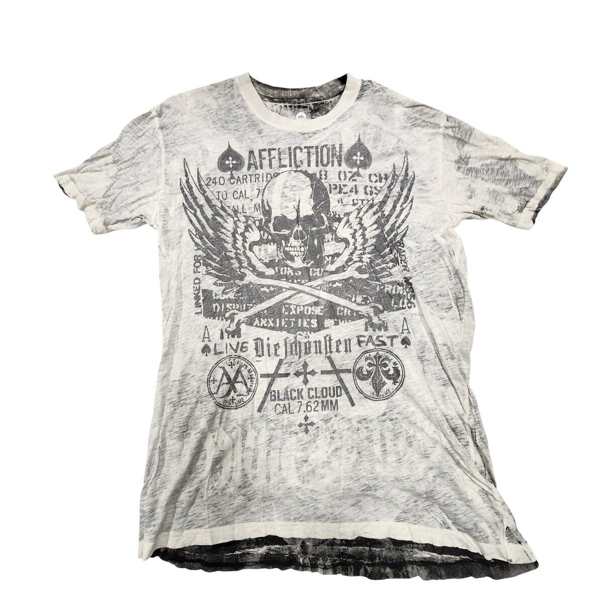 Vintage Y2K Affliction Men T Shirt Skull Crossbone Wing Graphic Black Re... - $79.20