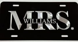 Custom Name Mrs. Car Tag Diamond Etched Engraved Black Metal License Plate Gift - £17.07 GBP